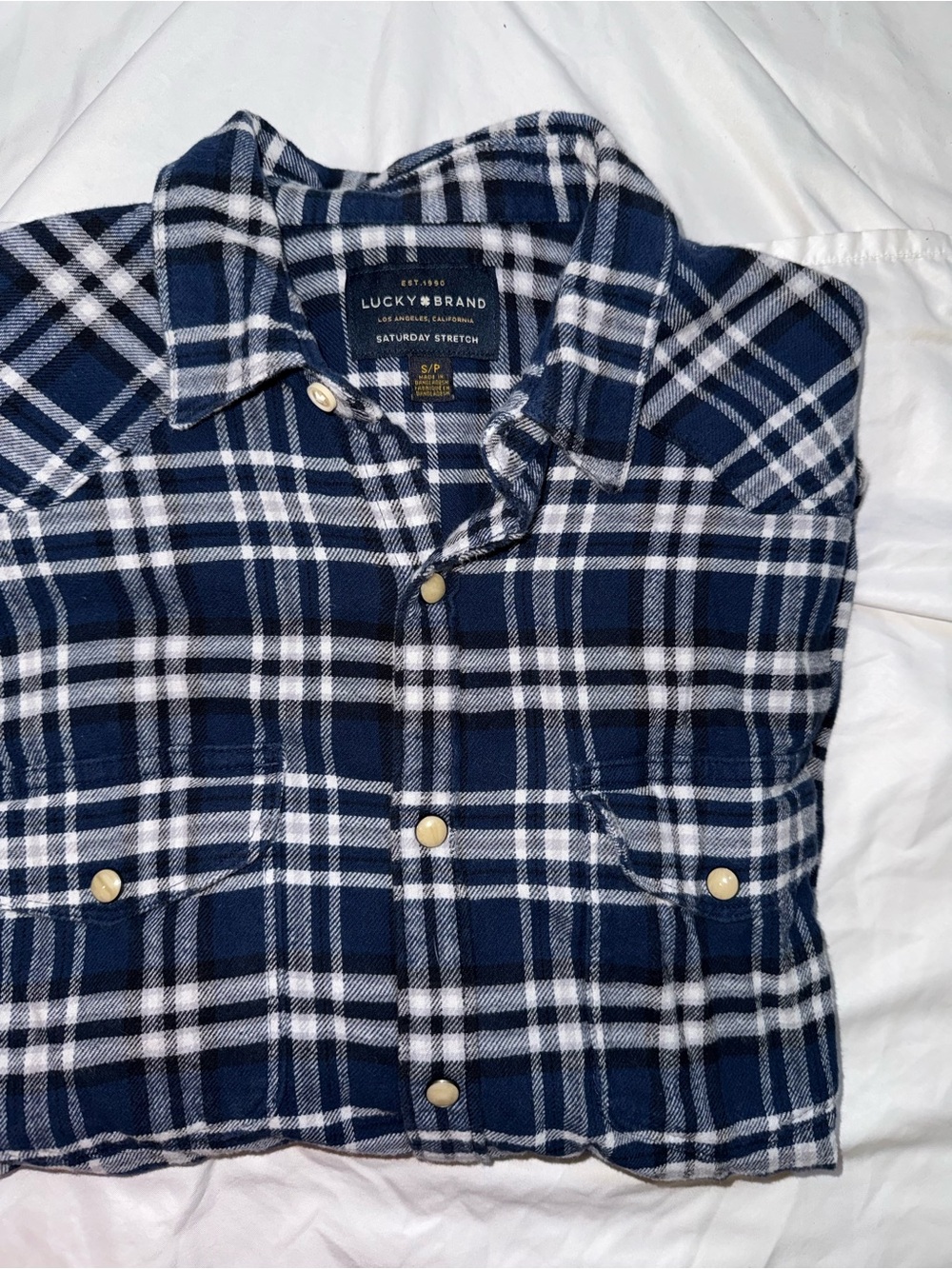 Lucky Brand Blue and White Plaid Button-Down Shirt